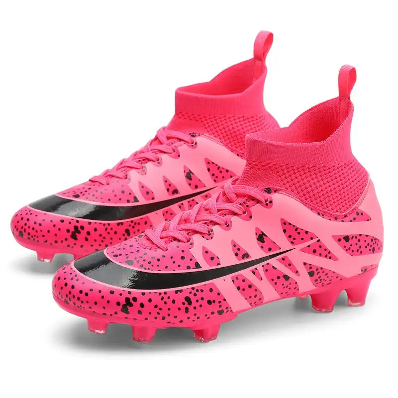 Kids & Youth Pink FG Soccer Cleats Bundle – High-Ankle Set with Shin Guards, Socks & Ball
