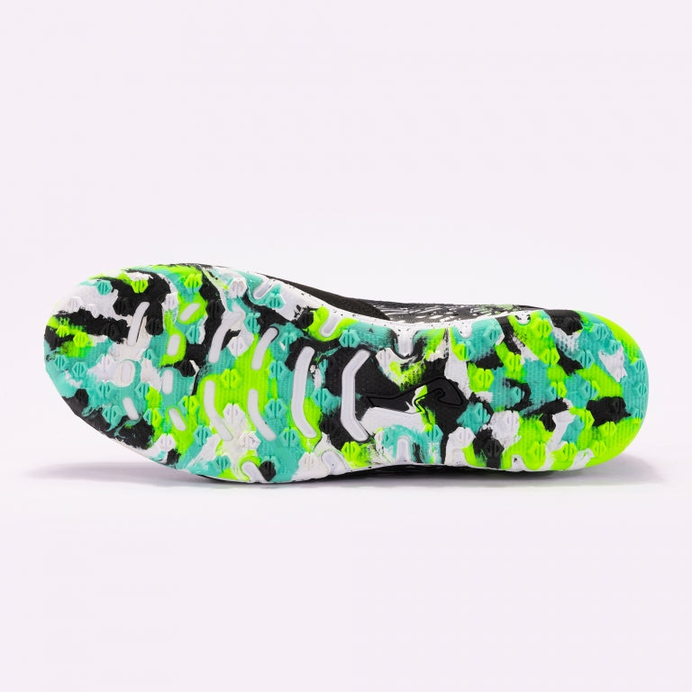 Joma Mundial 2401 black turf shoes – detailed bottom view of the rubber turf outsole with short studs for traction on synthetic fields.