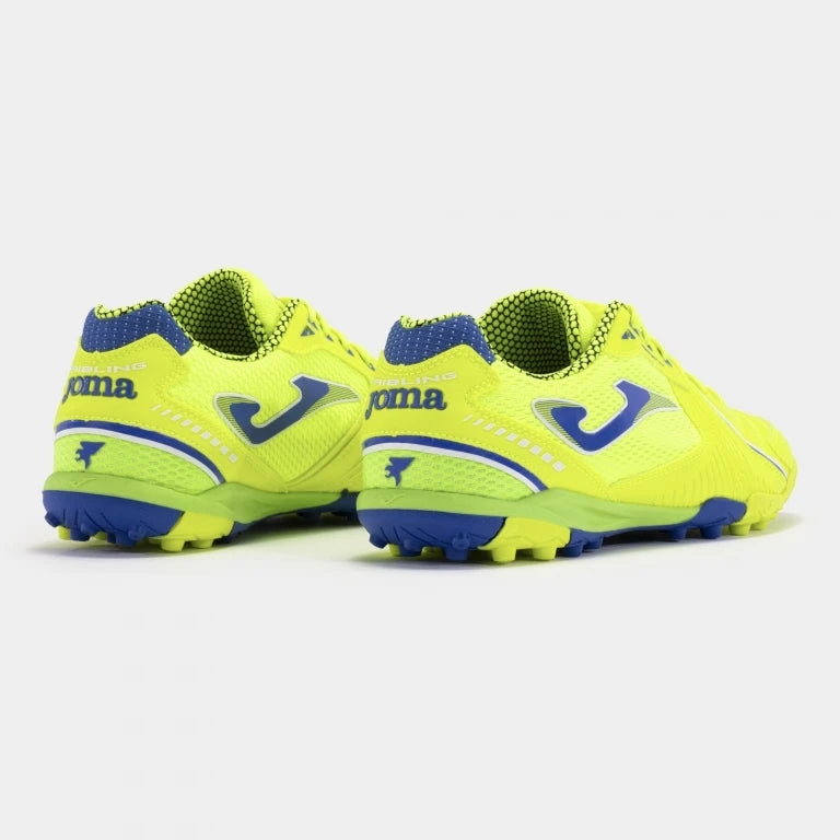 Joma Dribling 2409 turf shoes in yellow – rear view showing reinforced heel and brand detailing.