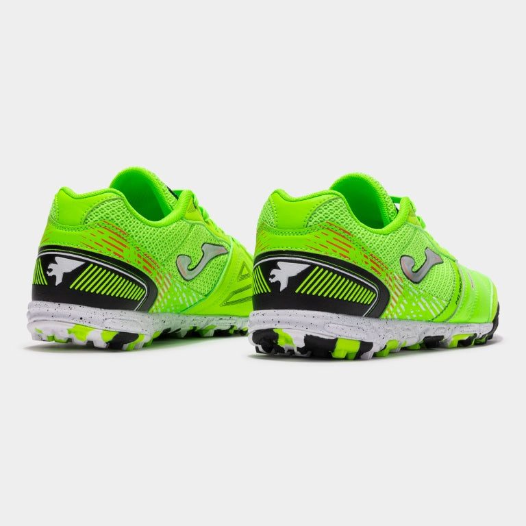 Joma Mundial 2511 turf shoes in green fluor – rear view showing reinforced heel and Joma branding.