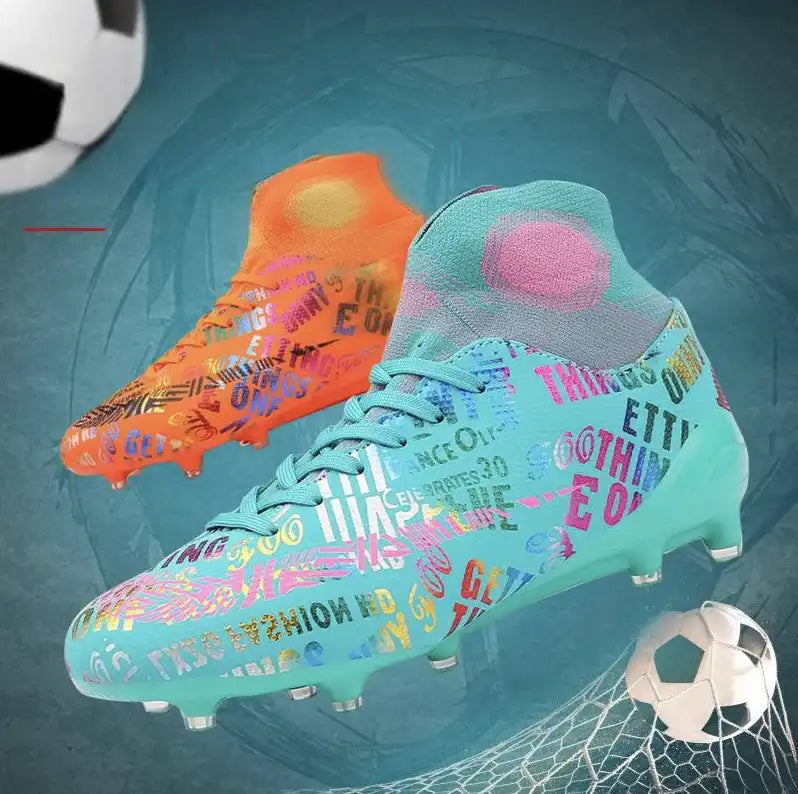 blue orange cleats on side view