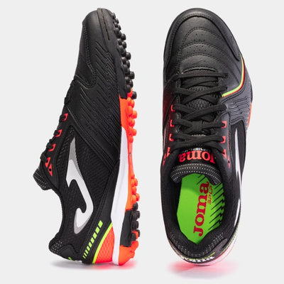 Joma Dribling 2301 black turf shoes – angled top view highlighting laces and breathable upper material for comfort.