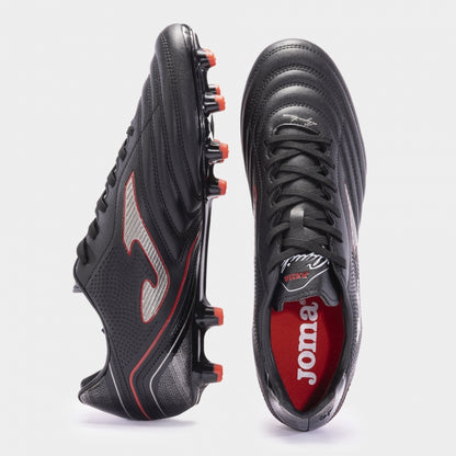 JOMA Men’s Aguila 2301 Black Red Firm Ground Soccer Cleats A padded ankle collar and classic lace-up closure provide stability and all-game comfort. 
