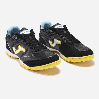 Joma Top Flex 2301 turf soccer shoes in yellow – side view showing flexible synthetic upper and durable rubber outsole.