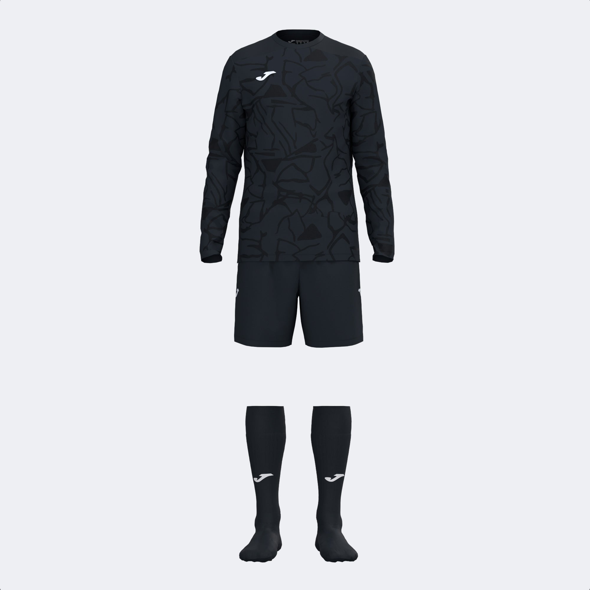 Black Joma Zamora IX soccer goalie set with padded jersey and shorts