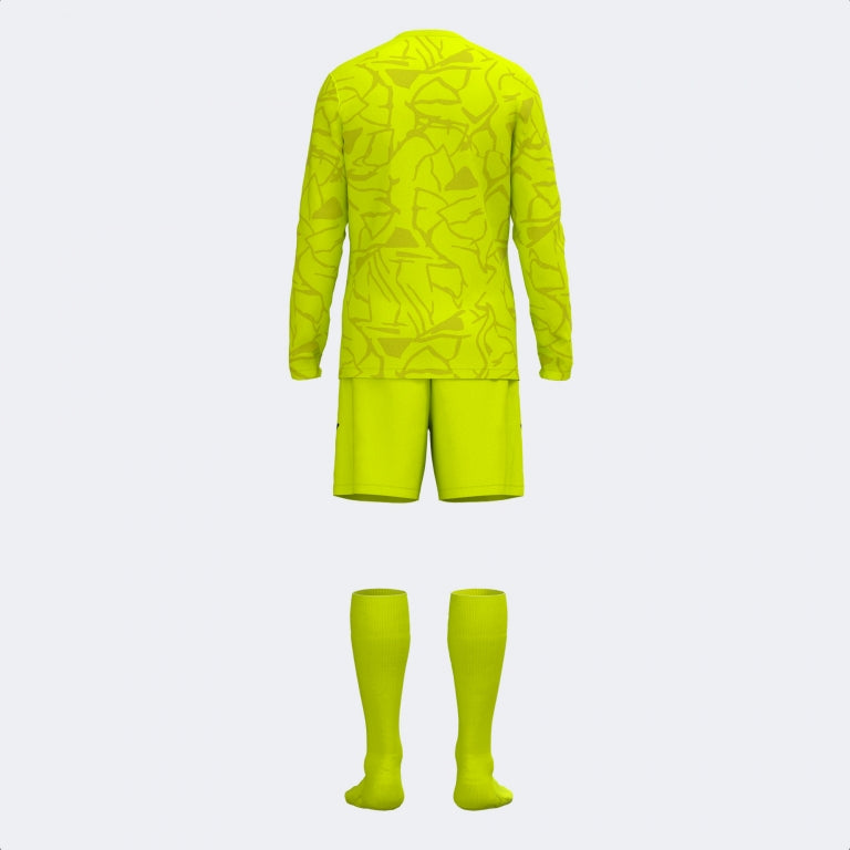 Yellow Back view of Joma Zamora IX goalie jersey and shorts set