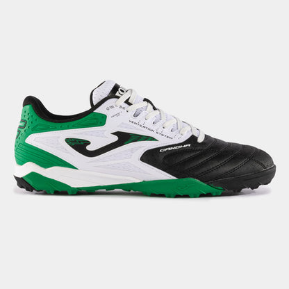 Joma Cancha 2401 turf soccer shoes in green – side view showing durable synthetic upper and turf rubber outsole