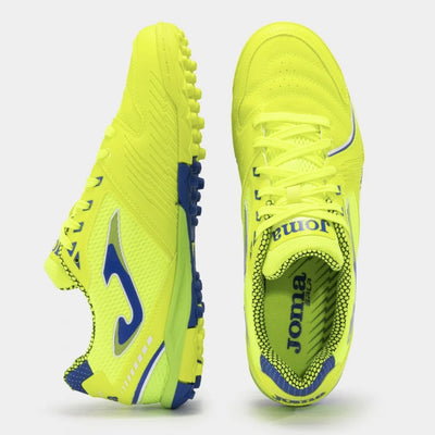Joma Dribling 2409 yellow turf shoes – angled top view highlighting laces and breathable upper for comfort.