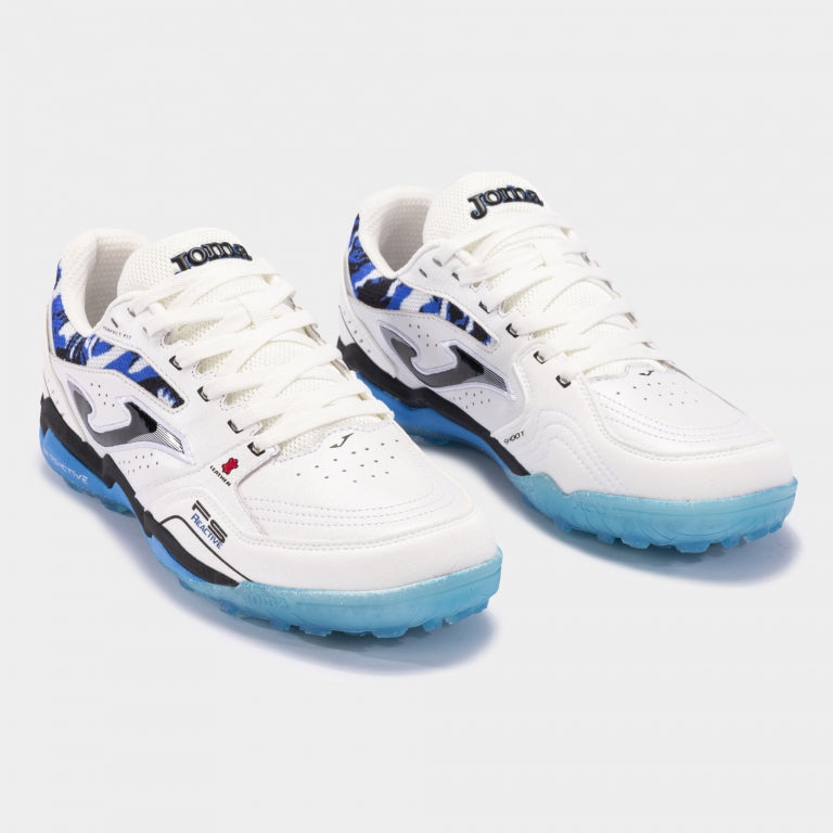 Joma FS Reactive 2432 royal turf soccer shoes worn on synthetic field – showcasing fit, comfort, and traction.