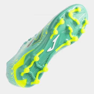 Joma Evolution 2415 FG cleats with studded outsole in turquoise color