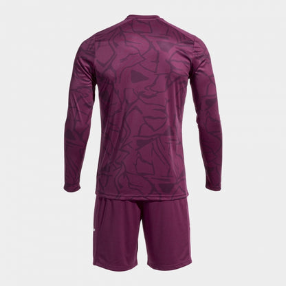 Burgundy Back view of Joma Zamora IX goalie jersey and shorts set