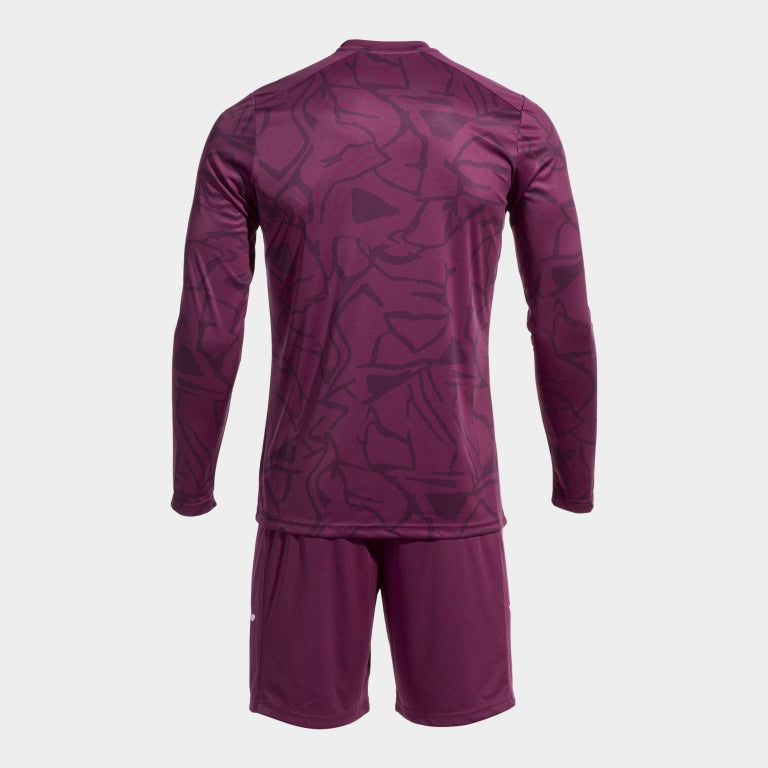 Burgundy Back view of Joma Zamora IX goalie jersey and shorts set