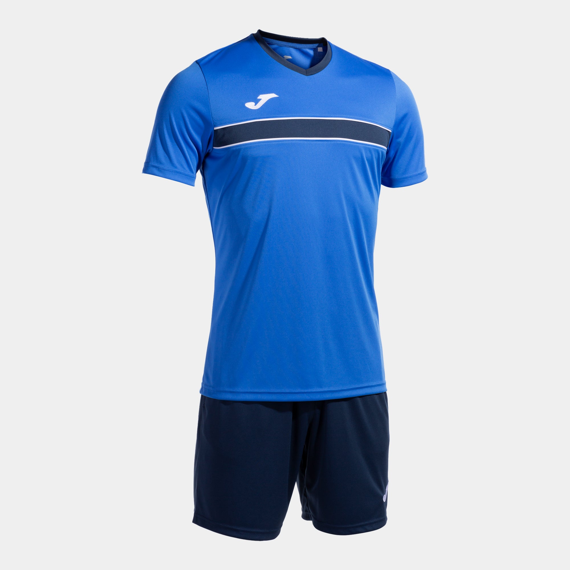Joma Victory Blue sports jersey with a stripe and matching shorts