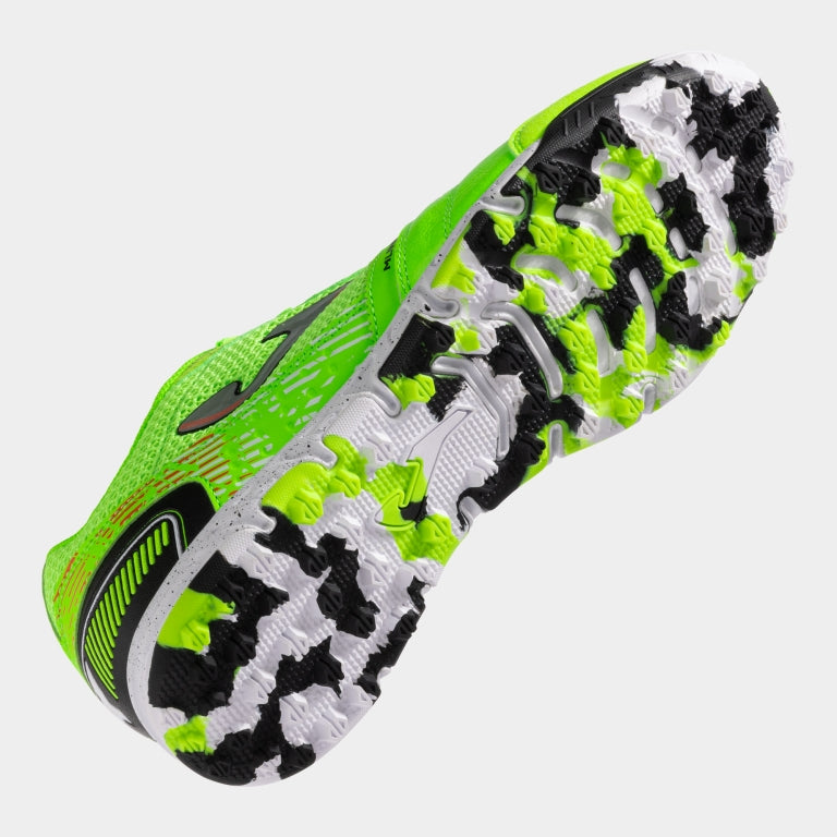 Joma Mundial 2511 green fluor soccer shoes – bottom view of rubber turf outsole with small studs for traction