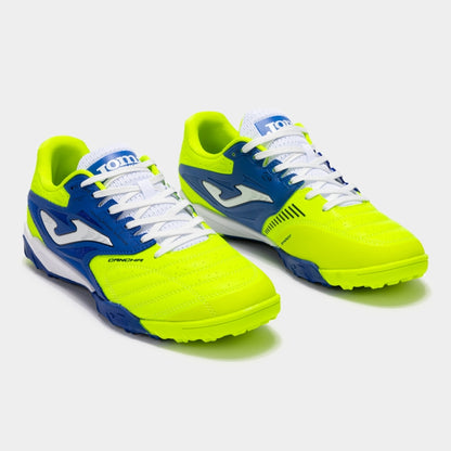 Joma Cancha 2511 lemon turf soccer shoes worn on synthetic field – showing fit, comfort, and grip