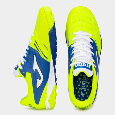Joma Cancha 2511 lemon turf shoes – angled top view highlighting laces and breathable upper design