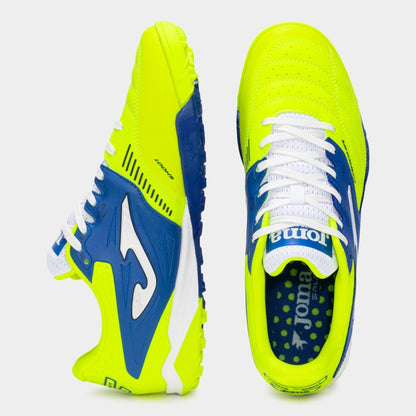 Joma Cancha 2511 lemon turf shoes – angled top view highlighting laces and breathable upper design