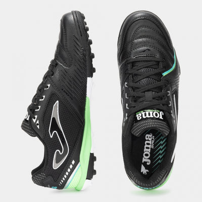 Joma Dribling 2501 turf shoes in black – angled top view highlighting laces and breathable upper design