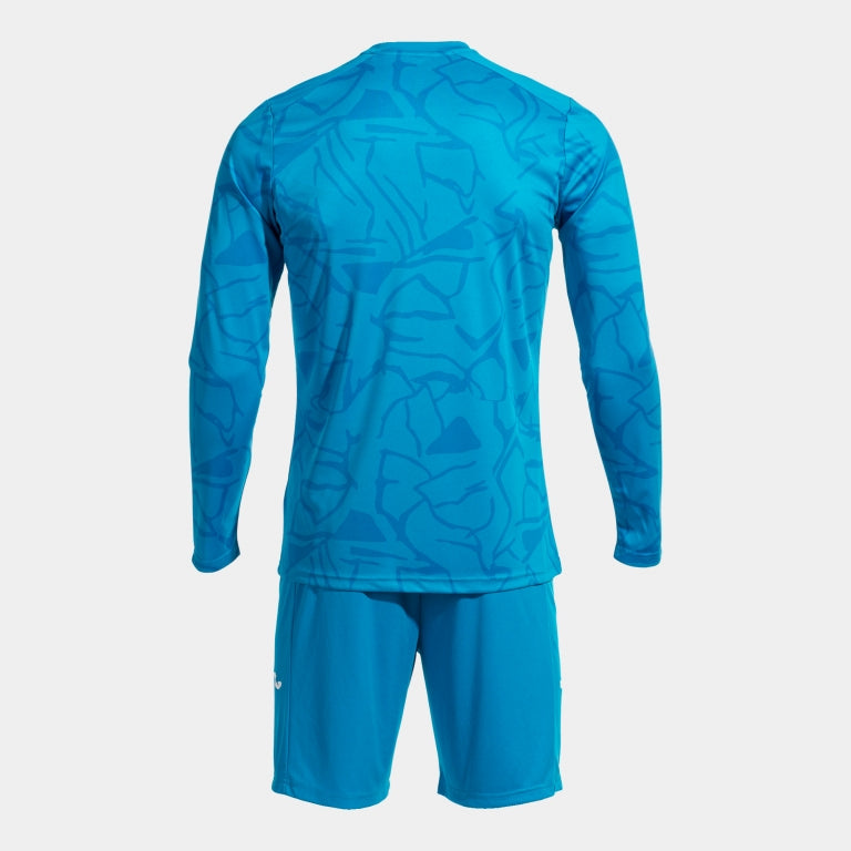Blue Back view of Joma Zamora IX goalie jersey and shorts set