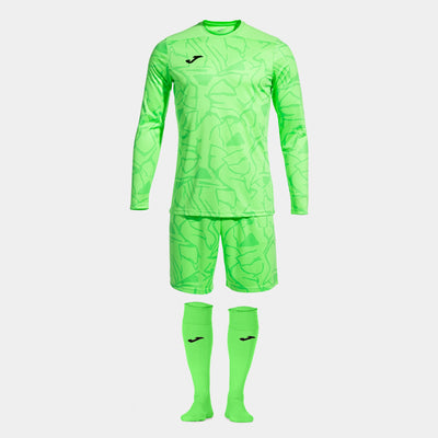 Fluor Green Joma Zamora IX soccer goalie set with padded jersey and shorts