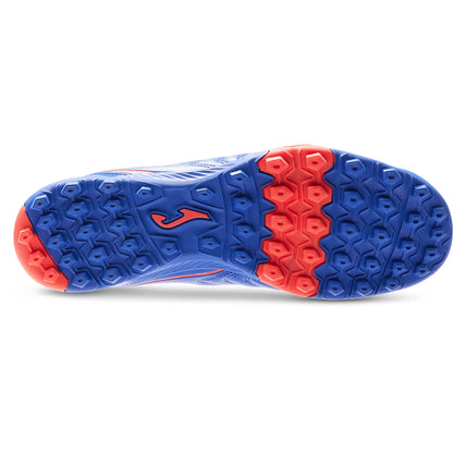 Joma Aguila 2504 royal soccer shoes – bottom view of rubber turf outsole with short studs for traction on synthetic fields