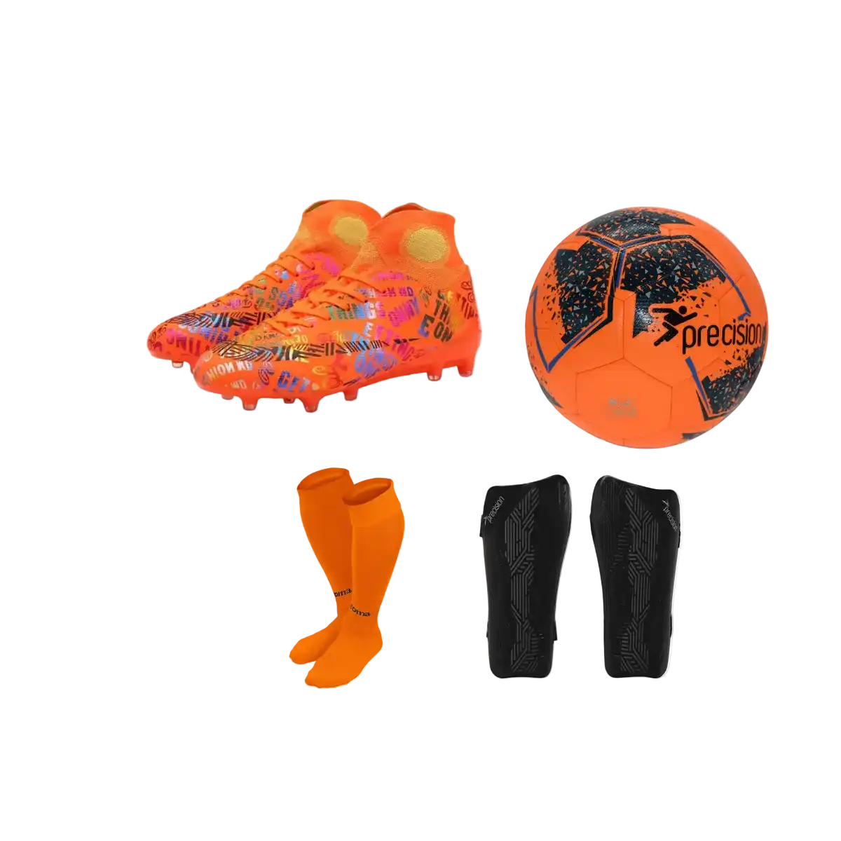 Kids & Youth Orange MG Soccer Cleats Bundle – Set with Shin Guards, Socks & Ball