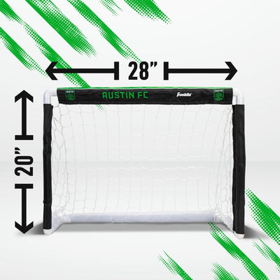Mini soccer goal with dimensions labeled on a white background