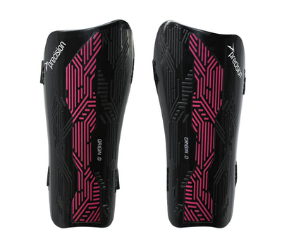 Pair of black and pink athletic shin guards with 'Dainese' branding on a white background