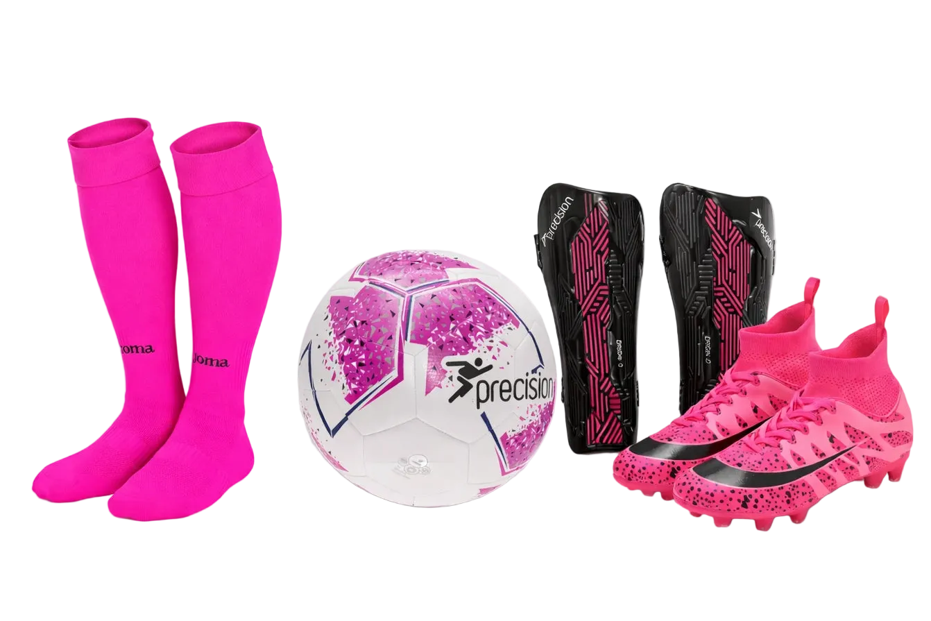 Kids & Youth Pink FG Soccer Cleats Bundle – High-Ankle Set with Shin Guards, Socks & Ball