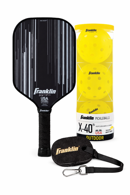 Franklin Signature Pro Fiberglass Power Pickleball Set Paddle + X-40 Balls (3-Pack) + Carbon Eraser Set - 3LSportive