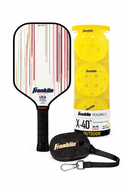 Franklin Signature Pro Fiberglass Power Pickleball Set Paddle + X-40 Balls (3-Pack) + Carbon Eraser Set - 3LSportive