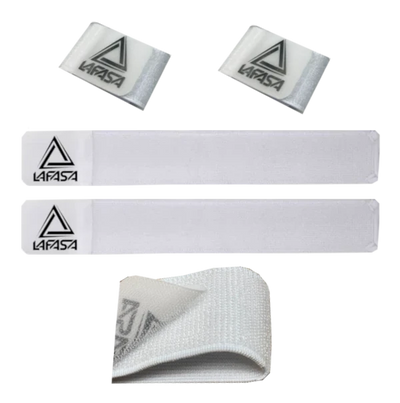 White athletic bands with 'Lafasa' logo on a white background