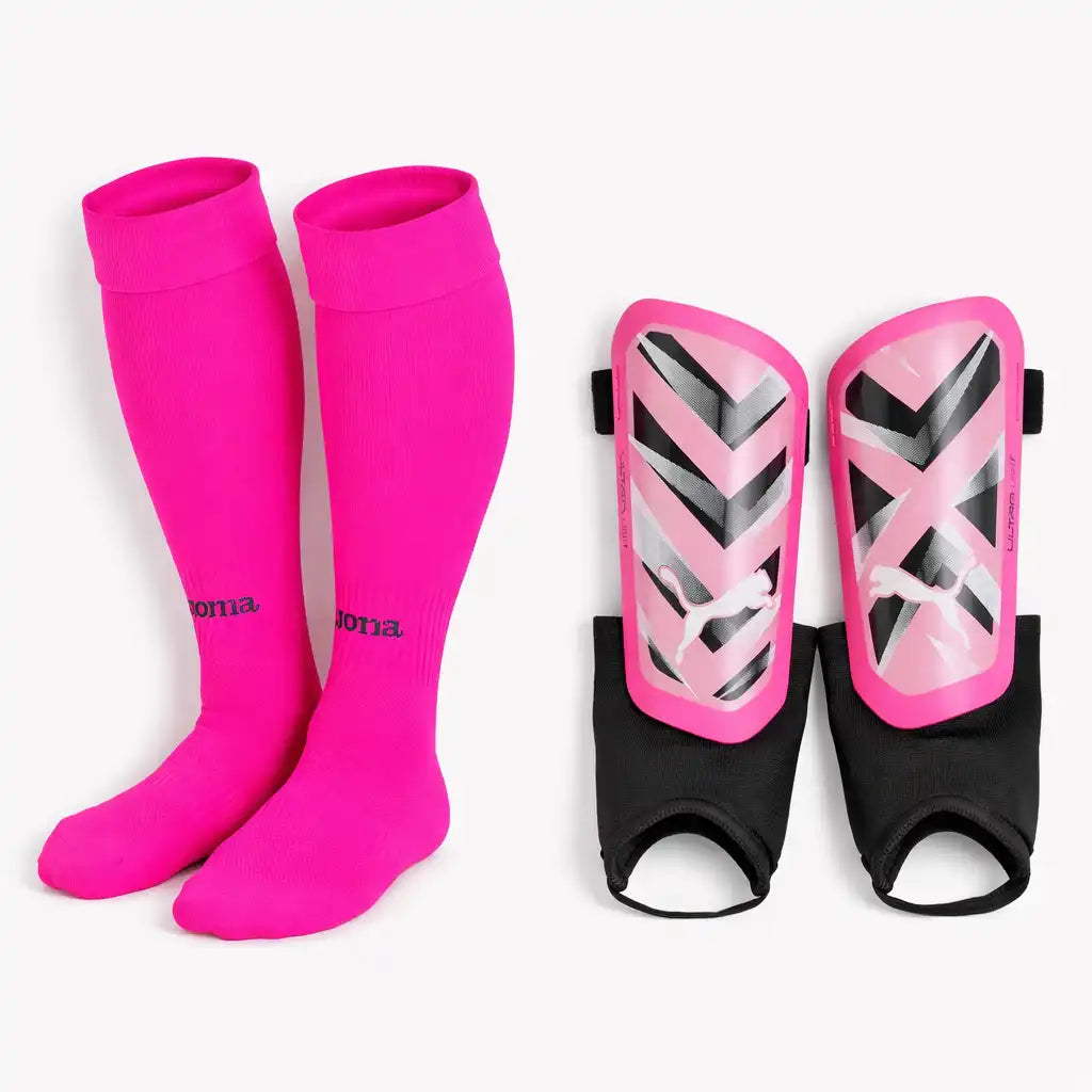 Puma Ultra Light Ankle Guards & Joma Soccer Socks Bundle-Pink